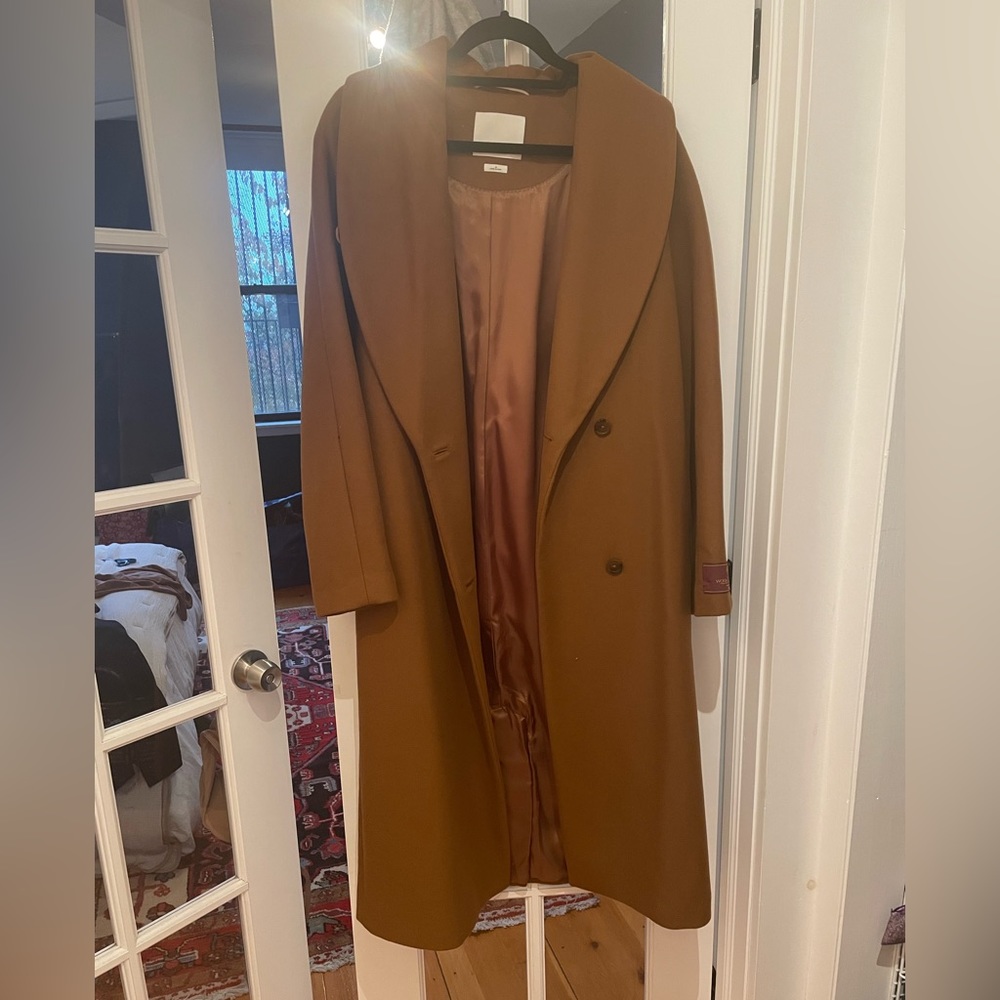 Aritzia women’s wool cashmere coat in camel brown